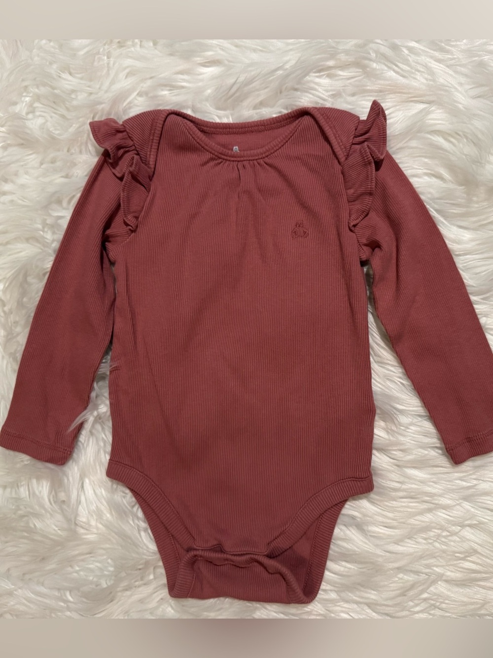 Baby Gap Baby Girls 18-24M Pink Ribbed Ruffle Teddy Bear Bodysuit
